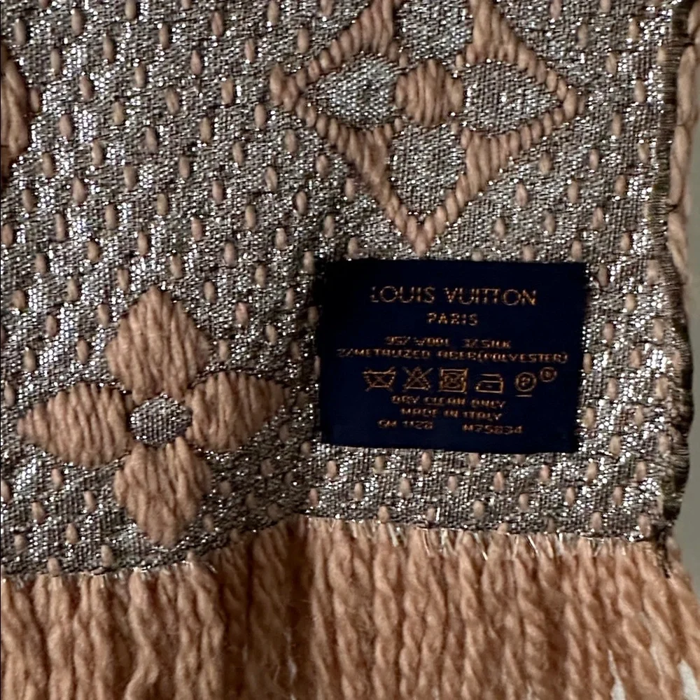 Authentic Louis Vuitton tan wool + Silk scarf